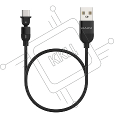 Кабель Maxvi MC-19T black, USB-A - Type-C, 2.4A, LED ток макс. нагрузки 2.4А, макс. напряжение 5V; стандарт USB 2.0; длина кабеля 1.5м, нейлоновая оплетка, металлические корпуса разъемов,LED подсветка, цвет: черный