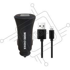 Автомобильная зарядка (от прикуривателя) MORE CHOICE (4627151192109) AC23i 2USB 2.4A для 8-pin черный