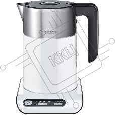 Чайник электрический Bosch TWK8611P 1.5 л, 2400 Вт, белый/серебристый (корпус: нержавеющая сталь)