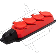 Колодка каучуковая ЭРА с/з 4 гн 16A IP44 красная (7/70/420)