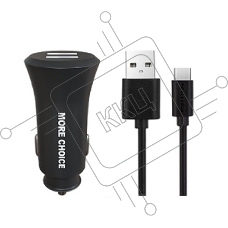 Автомобильная зарядка (от прикуривателя) MORE CHOICE (4627151192147) AC23a АЗУ 2USB 2.4A для Type-C черный