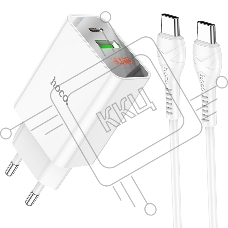 Сетевое зарядное устройство HOCO (6931474769824) C100Aaa 1USB+1Type-C 3.0A QC3.0 PD 20W, White