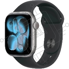 Смарт-часы Apple Watch Series 11 A3331 42мм OLED корп.серый космос Sport Band рем.черный разм.брасл.:M/L (MEQX4LW/A)