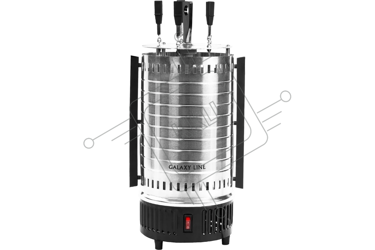 Шашлычница электрическая Galaxy Line GL 2610, серый, 1000 Вт, 5 шампуров из высококачественной нержавеющей стали, автоматическое вращение шампуров на 360°, долговечный керамический нагревательный элемент, защитный кожух из пищевого алюминия