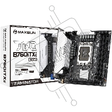 Материнская плата Maxsun Terminator B760ITX D4 WIFI V3, LGA 1700, Intel B760, 2xDDR4 (до 64 ГБ), 4xSATA, 2xM.2 (PCIe 4.0 x4), 1xPCIe 5.0 x16, 1xHDMI, 1xDP, 1x2.5Gb LAN, Wi-Fi 6E, Bluetooth 5.3, 1xUSB-C 20Gbps, 4xUSB-A 5Gbps, 4xUSB-A 2.0, 3x3.5 мм, 7.1, чёрный, Mini-ITX