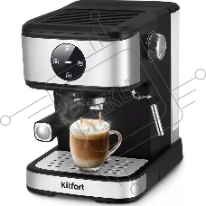 Кофеварка рожковая Kitfort КТ-7224 нержавеющая сталь/черный, исп. кофе - молотый, 1.5 л, 1100 Вт, 15 Бар.