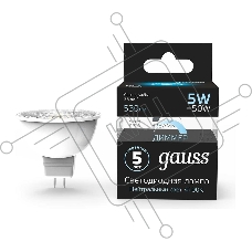 Лампа светодиодная диммируемая GAUSS MR16 5Вт 4100К белый GU5.3 530лм 180-265В 101505205-D