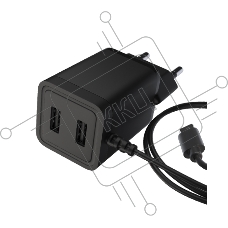 Сетевое зарядное устройство Maxvi A302M 2хUSB 3А 15W + литой кабель MicroUSB 1.2м, черный Сетевое зарядное устройство Maxvi A302M 2хUSB 3А 15W + литой кабель MicroUSB 1.2м, черный