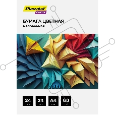 Бумага цветная Silwerhof мелованная 24л. 24цв. A4 Create 80г/м2 обл.мел.бумага ПЭТ на скобе