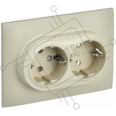 Розетка 2-местная IEK SKANDY SK-R08B (SK-R21-16-K10-F) с заземлением, без защитных шторок, 16А в сборе, бежевый