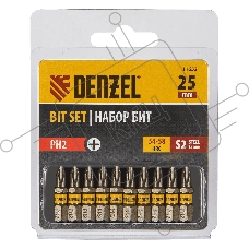 Набор бит Denzel PH2х25, сталь S2, шестигранный профиль, 10 шт.