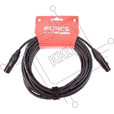 Кабель микрофонный FORCE FMC-06/9XLR (M) - XLR (F), высококачественный балансный, малошумящий с проводниками из безкислородной меди OFC, диаметр 6 мм, черные профессиональные металлические разъемы, длина 9 м, цвет черный