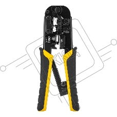 Обжимные клещи Deli DL4971 4P,6P,8P Размер: 200 мм. Спецификация обжима: 4P, 6P, 8P. Сталь A3 с черным покрытием. Ручка из ПВХ и ТПР. Храповой механизм. Подходит для витой пары UTP/STP и телефонных кабелей.