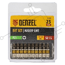 Набор бит Denzel PZ1х25, сталь S2, шестигранный профиль, 10 шт.