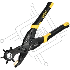 Револьверный дырокол для кожи 6-в-1 двухрычажный Deli DL1919A 225мм, диаметр пуансона: 2, 2,5, 3, 3,5, 4, 4,5мм, сталь Cr-V