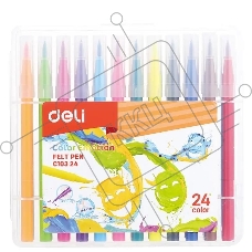 Фломастеры Deli EC10324 Color Emotion кисть смываемые 24цв. пластиковый пенал (24шт.)