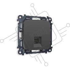 Комплект механизма компьютерной розетки OMEGA Графит мягкое касание RJ-45(8P8C) CAT6 с шторкой QUANT (OP9120, VM188) MO912010