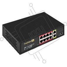 Коммутатор неуправляемый ExeGate EDGS-1082D.8PoE-120W (10-портовый: 8 портов UTP 10/100 Base-Tx с поддержкой IEEE 802.3af (PoE), мощность PoE: 15,4W, суммарно 120W, 2 порта RJ45 10/100/1000Мбит/с (uplink), настенный/настольный, металлический корпус)