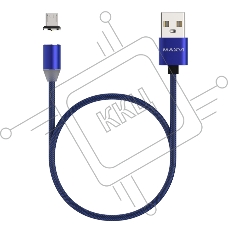 Кабель Maxvi MCm-01M blue, USB-A - microUSB, 2A, магнитный разъем, LED Описание: ток макс. нагрузки 2А, макс. напряжение 5V; стандарт USB 2.0; длина 1м, нейлоновая оплетка, съемный магнитный коннектор, LED подсветка, синий с черными вставками