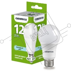 Лампа светодиодная GENERICA LL-A60-12-230-65-E27-G A60 12Вт грушевидная 6500К E27 230В