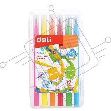 Фломастеры Deli EC10304 Color Emotion кисть смываемые 12цв. пластиковый пенал (12шт.)