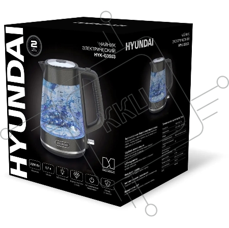 Чайник электрический Hyundai HYK-G3503 1.7л. 2200Вт черный/серебристый (корпус: стекло)