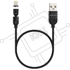 Кабель Maxvi MCm-02L black, USB-A - Lightning, 2A, магнитный разъем, LED ток макс. нагрузки 2А, макс. напряжение 5V; стандарт USB 2.0; длина 1.5м, нейлоновая оплетка, съемный магнитный коннектор, LED подсветка, черный