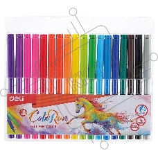 Фломастеры Deli EC10013 ColoRun Вентилируемый 18цв. пакет с европодвесом