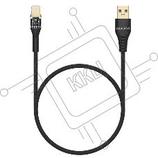 Дата-кабель Maxvi MC-31L USB-Lightning 2.4А, прозрачный корпус, LED подсветка, 1.2м, черный