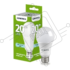 Лампа светодиодная GENERICA LL-A60-20-230-65-E27-G A60 20 Вт грушевидная 6500К E27 230В