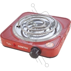 Плита настольная электрическая Centek CT-1508 красный, 1 кВт, ТЭН, конфорки - 1, эмаль, поворотные переключатели