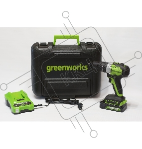 Дрель-шуруповерт аккумуляторная GreenWorks GD24DD60K2, 24V, c 1хАКБ 2 Ач и ЗУ в кейсе (3704107UA)