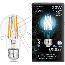 Лампа светодиодная Gauss Filament 20Вт цок.:E27 груша 220B св.свеч.бел.нейт. (упак.:10шт)