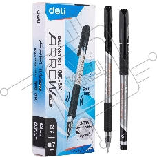 Набор ручек шариковых Deli Arrow EQ10-BK-P синий металлик/черный, черные чернила, коробка картонная (12шт) сменный стержень, линия 0.7мм, резиновая манжета