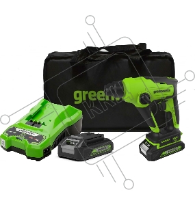 Перфоратор аккумуляторный бесщеточный GreenWorks GD24SDS1K2, 1,2 ДЖ, 24V, c АКБ 2Ач и ЗУ, в сумке (3803107UA)