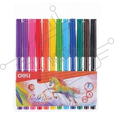 Фломастеры Deli EC10003 ColoRun Вентилируемый 12цв. пакет с европодвесом