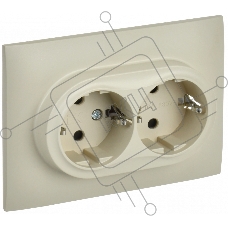 Розетка 2-местная IEK SKANDY SK-R07B (SK-R24-16-K10-F) с заземлением, с защитными шторками 16А в сборе, бежевый