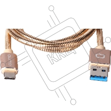 КабельQumo Type-С кабель, 1м, USB 3.0, 5В, 3А, 15Вт, металлическая оплетка, металлический коннектор, золотой