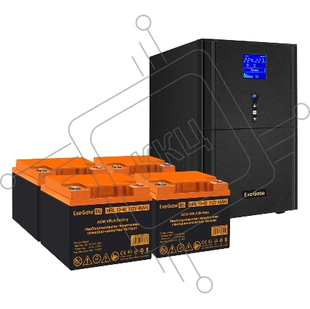 Комплект ИБП EX295990RUS + батарея 45Aч EX285666RUS 4шт (инвертор, синус, для котла) ExeGate SineTower SZ-3000.LCD.AVR.3SH.1C13.RJ.USB <3000VA/2400W, чистый синусоида, LCD дисплей, AVR, 3*Schuko+1*C13, RJ45/11, USB, линейно-интерактивный, Black> + батарея