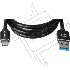 Кабель Qumo Type-С кабель, 1м, USB 3.0, 5В, 3А, 15Вт, металлическая оплетка, металлический коннектор, черный