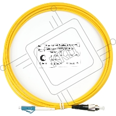 Патч-корд оптический Cabeus Tight Buffer, Simplex FC/LC, OS2 9/125, LSZH, 3м, Ø 3мм, чёрный хвостовик, жёлтый