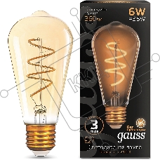 Лампа филам. Gauss Filament ST64 6Вт цок.:E27 эдисон 220B св.свеч.бел.теп. (упак.:10шт) (157802006)