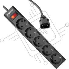 Удлинитель с сетевым фильтром Defender ES largo 1.8 C14, черный, 1,8 м, 5 розеток