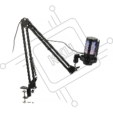 Микрофон конденсаторный Gembird M-02N, подсветка RGB, шумоподавление, микрофонная стойка (пантограф), черный