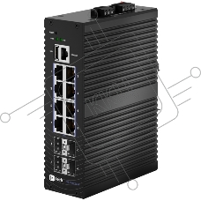 Промышленный коммутатор Fplus FIS-3312TX-D, 8 портов 10/100/1000BASE-T RJ45 PoE 802.3at, 4 порта 10GE SFP+, питание DC 48-57 В, PoE PD до 240 Вт, монтаж на DIN-рейку