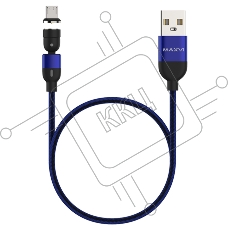 Кабель Maxvi MCm-02M blue, USB-A - MicroUSB, 2A, магнитный разъем, LED ток макс. нагрузки 2А, макс. напряжение 5V; стандарт USB 2.0; длина 1.5м, нейлоновая оплетка, съемный магнитный коннектор, LED подсветка, синий