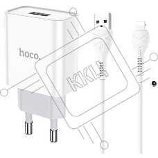 Блок питания (сетевой адаптер) HOCO C81A Asombroso single 1xUSB с кабелем USB-Lightning, 2.1A, 10W