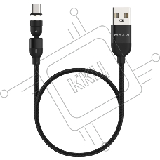 Кабель Maxvi MCm-02T black, USB-A - Type-C, 2A, магнитный разъем, LED ток макс. нагрузки 2А, макс. напряжение 5V; стандарт USB 2.0; длина 1.5м, нейлоновая оплетка, съемный магнитный коннектор, LED подсветка, черный