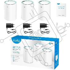 Бесшовный Mesh роутер Cudy M1300 (M1300 3-PACK) AC1200 10/100/1000BASE-TX/Wi-Fi белый (упак.:3шт)