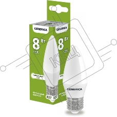 Лампа светодиодная C35 свеча 8Вт 230В 4000К E27 GENERICA
